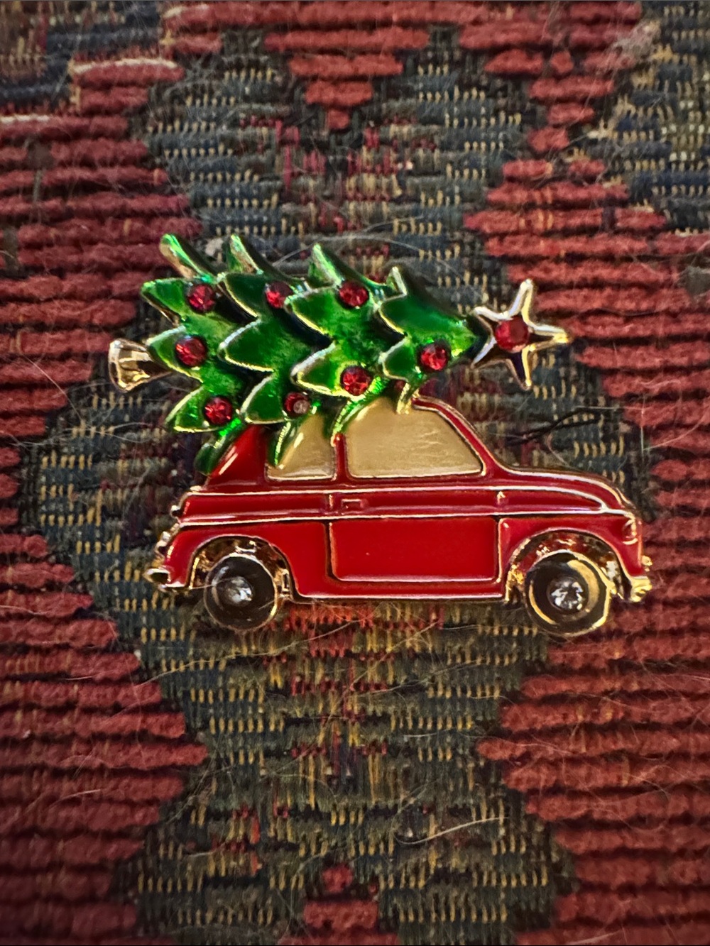 NWOT Holiday Enamel Pin - Red Car with Green Christmas Tree
